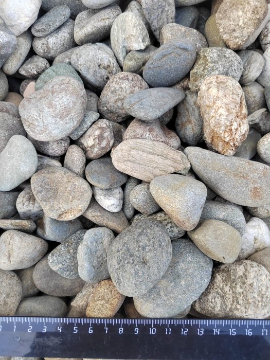  Галька речная окат (пестрая) фр. 20-40 мм. купить   в Москве галька речная пестрая, серая, серые оттенки галька речная окатанная округлая 4000 руб/т   фото 